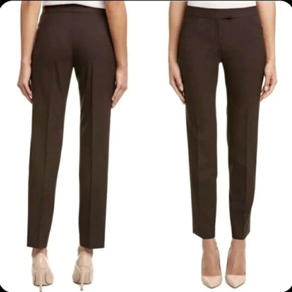 Lafayette 148 Irving Virgin Wool Blend Straight Leg Brown Ankle Crop Pants Sz 4 - Picture 1 of 12